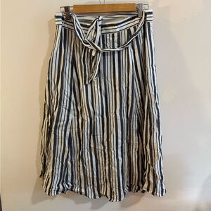 LOFT Navy and White Striped A-Line Skirt